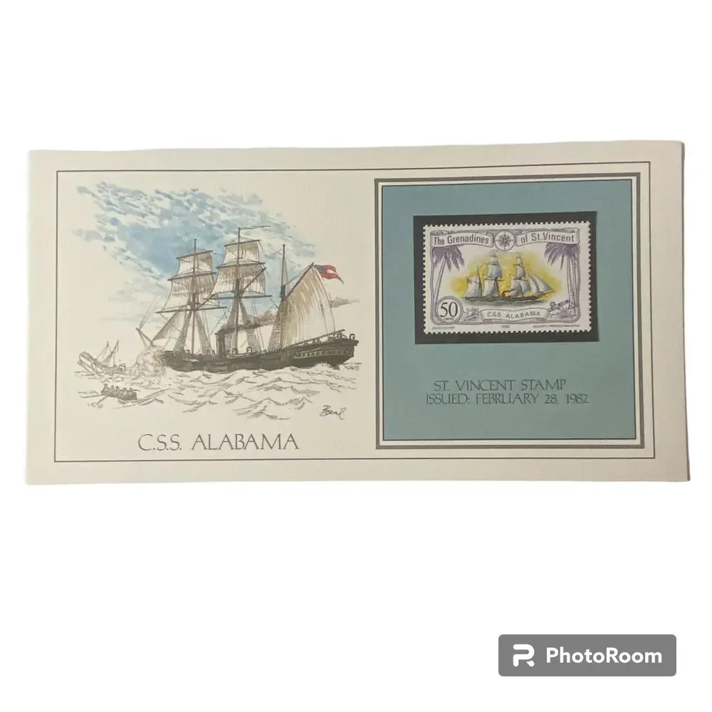 1862 CSS Alabama St Vincent Stamp Basil Smith Print Issued 1982 Ship Boat